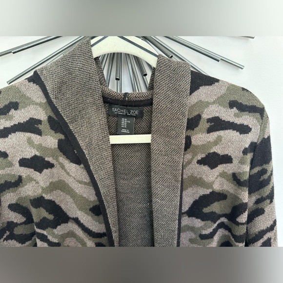 Rachel Zoe Camo Patterned Open Front Hooded Sweater Cardigan Size XL - Picture 3 of 4